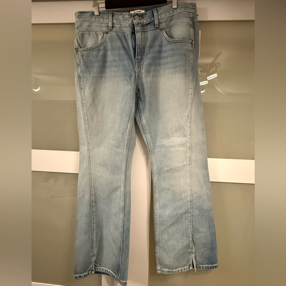 Re/Done Mid Rise Kick Flare Jeans Light Wash
